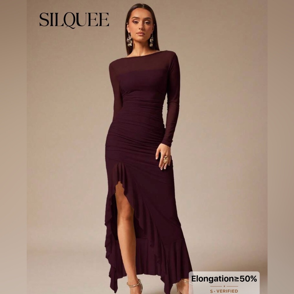 SHEIN High Low Burgundy Dress